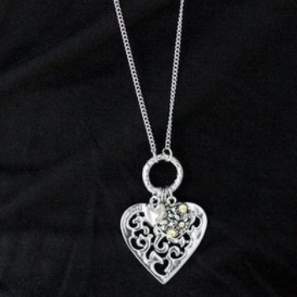 "Bountiful Hearts"-Filigree Silver Heart Necklace - Picture 1 of 4